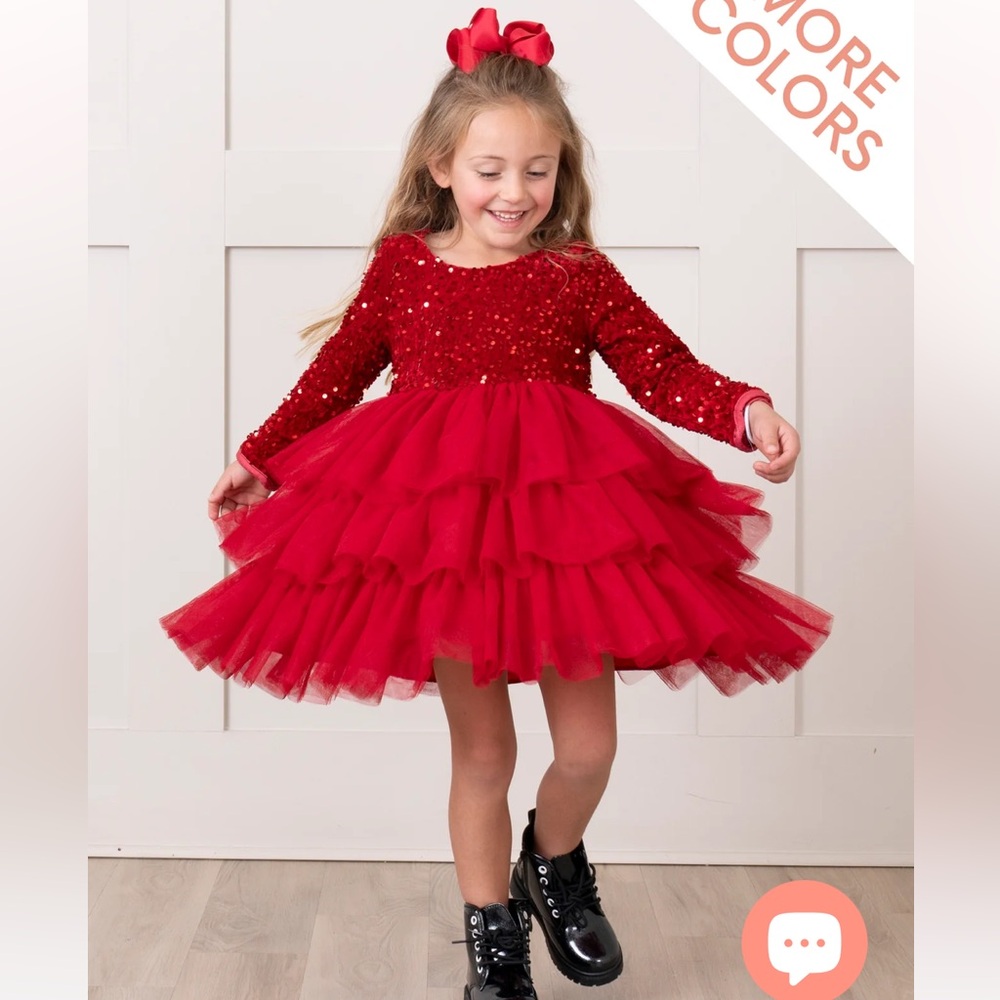 4th of July Red Sequin long sleeve Ruffle Party Dress Girl Size 6 years old